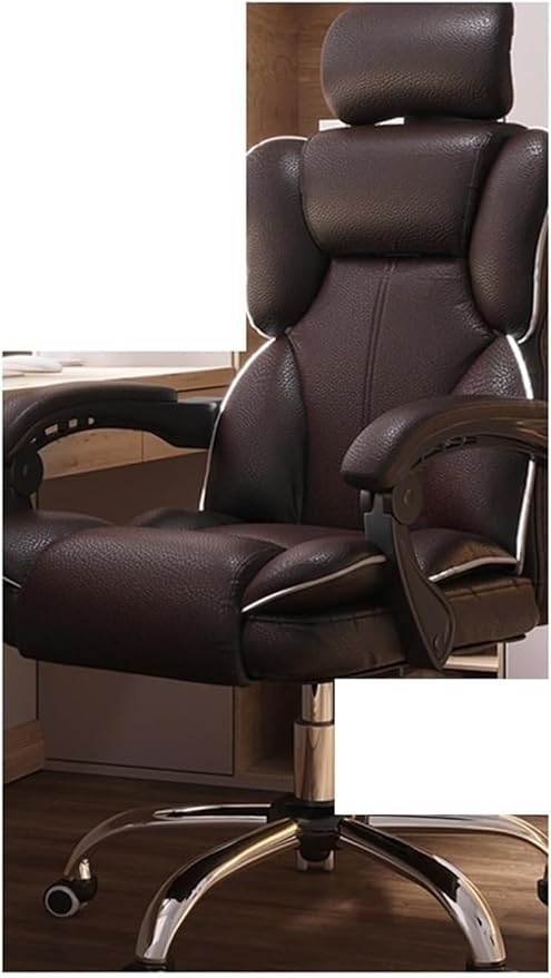 Computer Chair Household Office Chair Gaming Backrest Stool Scroll Wheel Pedal Headrest Latex Leather Rotatable Lifting Chair (Color : Brown B)