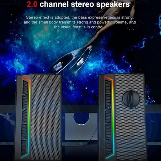 3.5mm Aux 2.0 Stereo Surround Music RGB Gaming Speakers Sound Bar for Computer Desktop PC Loudspeakers