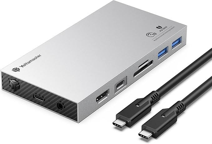 Yottamaster Aluminum USB C Hub with M.2 NVMe SSD Enclosure 10-in-1 USB C Docking Station 10Gbps for NVMe PCI-E M.2 SSD Support 100W Charging 4K HDMI RJ45 4 USB Ports Audio SD/TF Card Reader