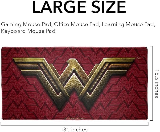 Justice League Movie Wonder Woman Logo Large Gaming Mouse Pad Desk Mat with Stitched Edges Non-Slip Base for Gamer Home and Office 31.5 x 15.7