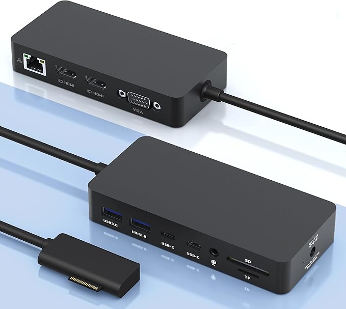 Surface Docking Station 12-in-1 Triple Displays Dual HDMI+VGA Surface Dock Surface Pro Docking Station for Surface Pro 11/10/9/8/X/7/6/5/4/3 Surface Laptop 7/6/5/4 Surface Book/Go Dock