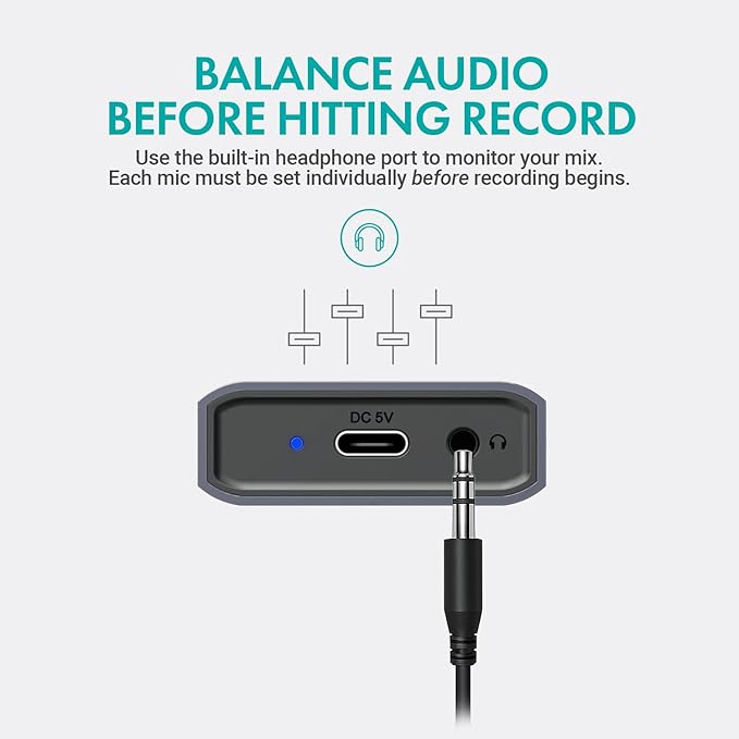 Movo UMX-1 USB Microphone Hub – 4-Port Powered USB Interface for Podcasting &amp Streaming Mics – Low-Noise High-Speed