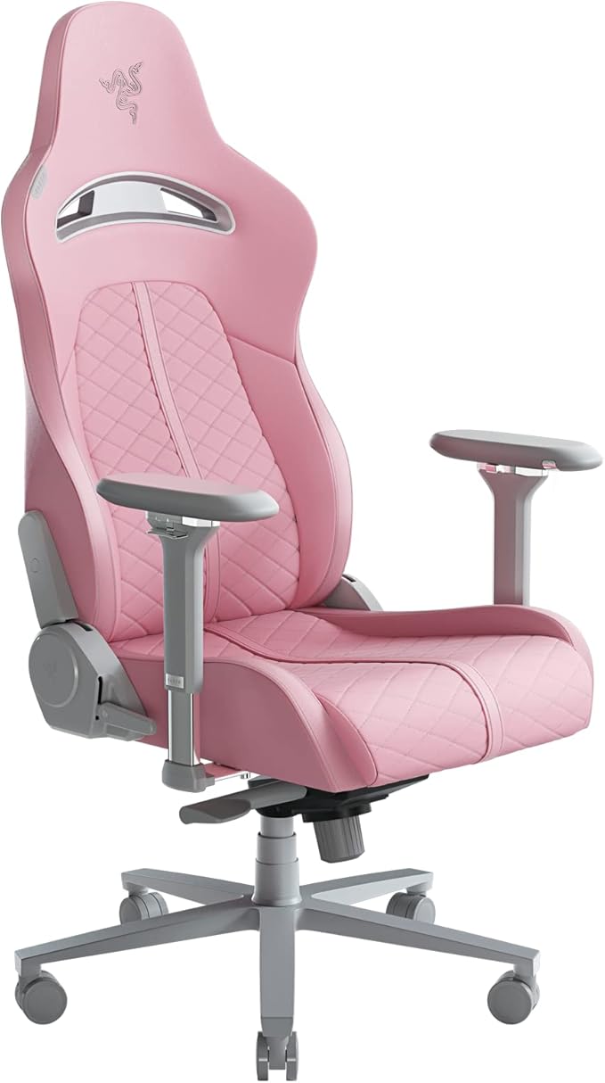 Razer Enki Gaming Chair: All-Day Comfort - Built-in Lumbar Arch - Optimized Cushion Density - Dual-Textured Eco-Friendly Synthetic Leather - Reactive Seat Tilt &amp 152-Degree Recline - Pink