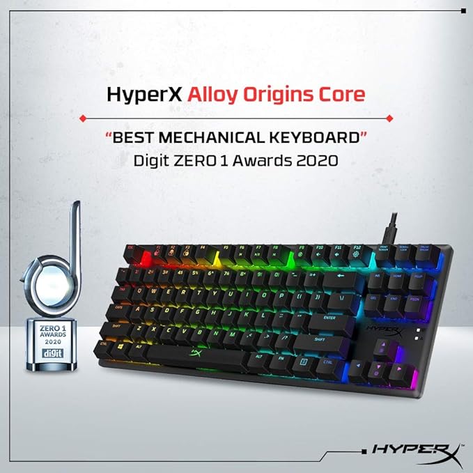 HyperX Alloy Origins Core Wired Gaming Mechanical Keyboard Compact Tenkeyless HyperX Red Switch with RGB Back Lighting for PC PS5 PS4 Xbox Series X|S &amp Xbox One (Renewed)