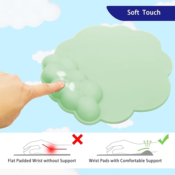 HOTTYAO Cloud Mouse Pad Wrist Support Keyboard Wrist Rest Set Ergonomic Wrist Support for Typing Pain Relief Portable for Computer Office Gaming (Green-L)