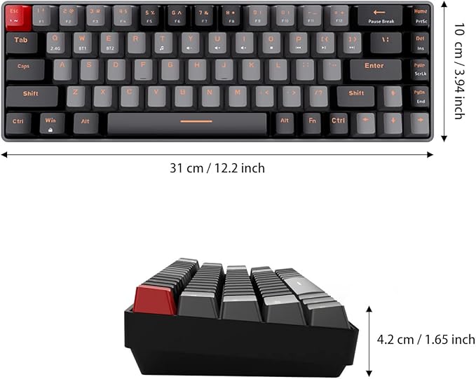 Qisan Mechanical Gaming Keyboard Dual Mode 2.4G/BT Wireless 60% Layout US Layout Blue Switch 68 Keys Computer Keyboard Gaming Pc Wireless Gaming Keyboard