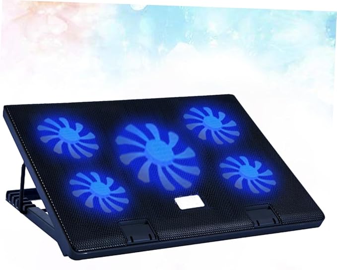 jojofuny 5-Fan Laptop Cooling Mat Notebook Cooler Portable Laptop Stand Fan Easy Install Gaming Cooler