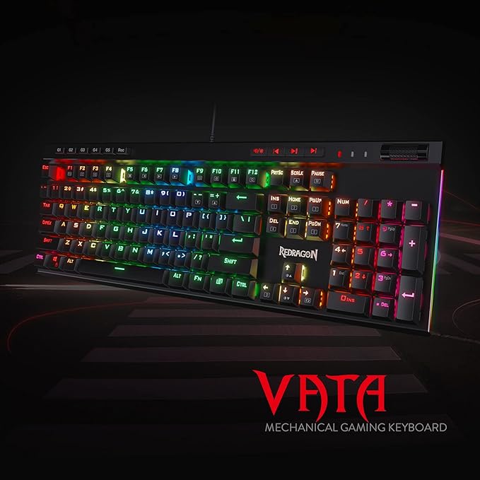 Redragon K580 VATA RGB LED Backlit Mechanical Gaming Keyboard with Macro Keys &amp Dedicated Media Controls Hot-Swappable Socket Onboard Macro Recording (Blue Switches)