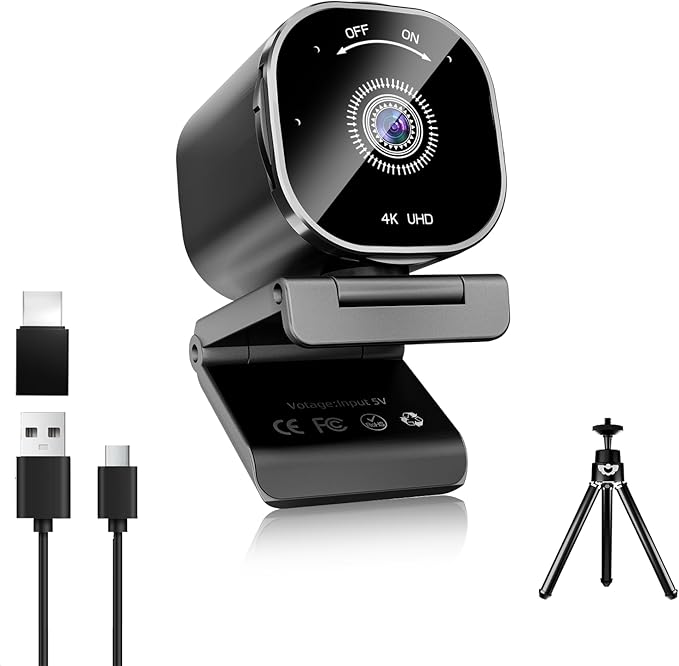 4K Webcam USB Camera with Dual AI Noise-Cancelling Mics