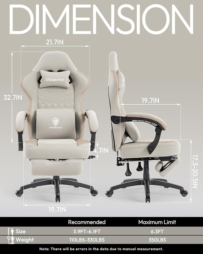 Dowinx Gaming Chair Breathable Fabric Game Chair with Gel Pad and Storage Bag Comfortable Gamer Chair with Pocket Spring Cushion Ergonomic Computer Chair with Footrest Beige and Brown