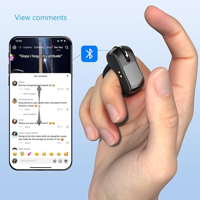 SPYN Multifunctional Wireless Ring Mouse PROFinger Ring Mouse with TouchTrackpad Bluetooth/Wireless Scroller for iPhone/Android/PC/Laptops/Tablets/SmartTVs RemoteControl for Camera/Video Recording