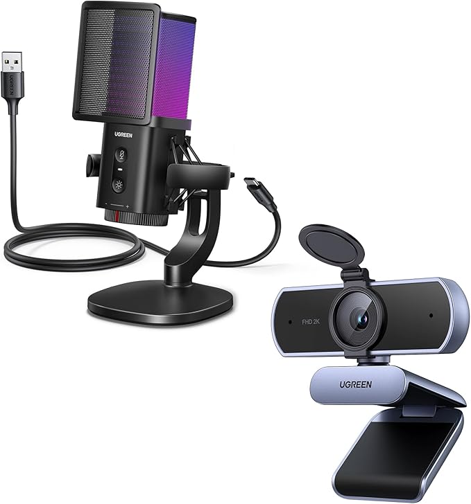 UGREEN 2K Webcam for PC Bundle with Gaming Microphone for PC 24bit/96kHz