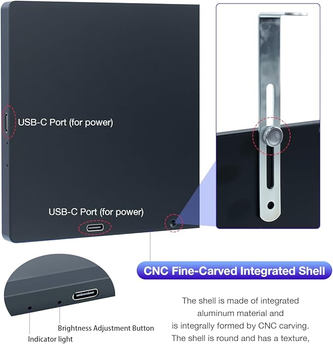 7 Inches USB C Mini Monitor 1024x600 IPS LCD Display Type C Secondary Screen for PC Laptop Windows