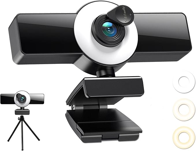 1080P Webcam with Microphone Web Camera with Fill Light Privacy Cover and Tripod Computer Camera for Zoom Meeting Streaming Video Call