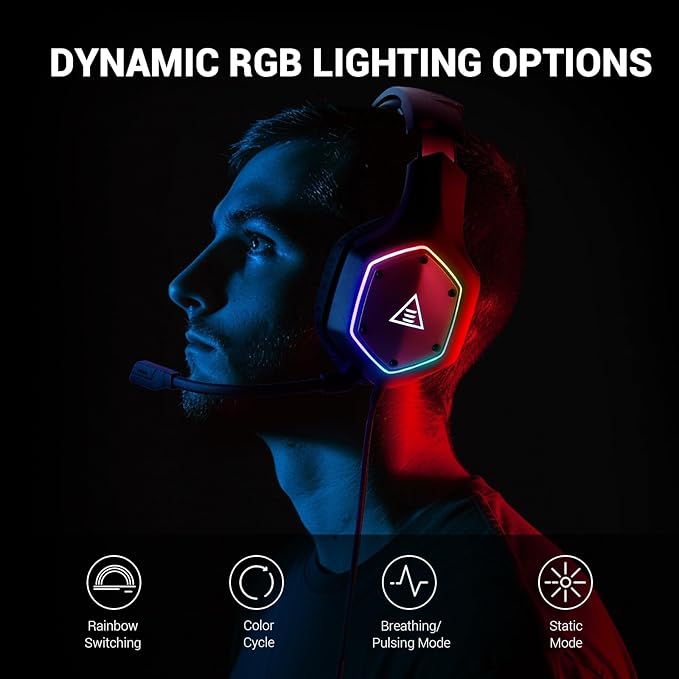 EKSA E1000 V2 Gaming Headset PC Headset with USB C Plug Wired Headphones with Noise Canceling Microphone 7.1 Surround Sound RGB Light include USB Adapter for ComputerMac PS4/PS5 Console Laptop