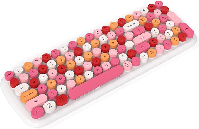 KNOWSQT Bluetooth Keyboard - White Colorful Multi Device Wireless Typewriter Keyboards - Round Keycaps 100 Keys Cute Keyboard for Windows Laptop PC Tablet iPad iPhone Chrome