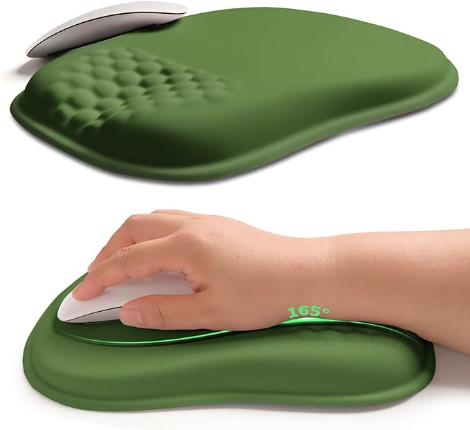 Hokafenle Ergonomic Wrist-Hugging Mouse Pad Wrist Support U-Shaped Holding Wrist Rest Mousepad for Carpal Tunnel Pain Relief with Cushioned Memory Foam Slope Massage Bulge (10.2x8.3 inDill Green)