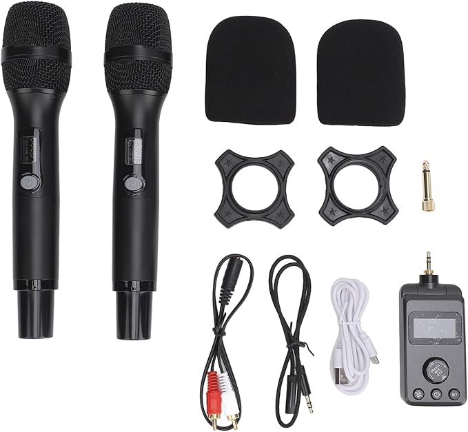 Dual None Wire Microphone Cordless Dynamic Microphone UHF Handheld Microphone with Receiver for KTV Singing