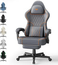 Ferghana Gaming Chair Leather Comfortable Computer Chair with Footrest and Linkage Armrest Ergonomic High Back Game Chair with Massage Lumbar Support for Adult Grey