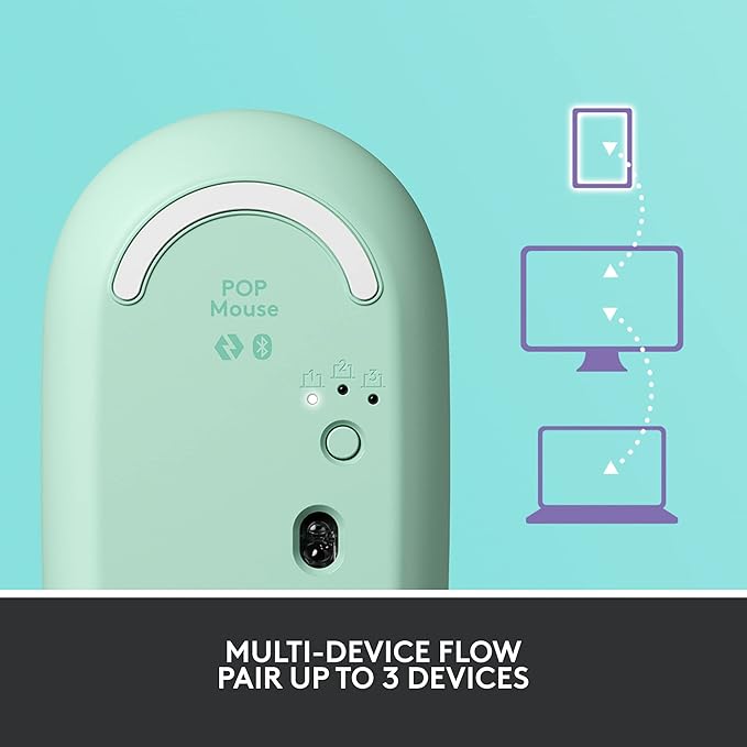 Logitech POP Mouse Wireless Mouse with Customizable Emojis SilentTouch Technology Precision/Speed Scroll Compact Design Bluetooth Multi-Device OS Compatible - Daydream Mint