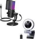UGREEN 2K Webcam with 4-Level Ring Light Bundle with Gaming Microphone for PC 24bit/96kHz