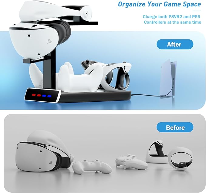 3-in-1 Controller Charging Dock for PSVR2 and PS5 VR Stand Display with LED Light PS5 VR2 Storage Base Gaming Accessories 4 Magnetic Clasp &amp Type-C Cable