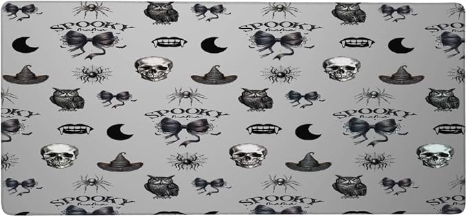 Grey Halloween Skull Owl Large Mouse Pad Gaming Mousepad Desk Mat for Desktop Computer Keyboard Waterproof Mouse Mat Desk Pad with Non-Slip Base for Game School Office Home 35.4 x 15.7