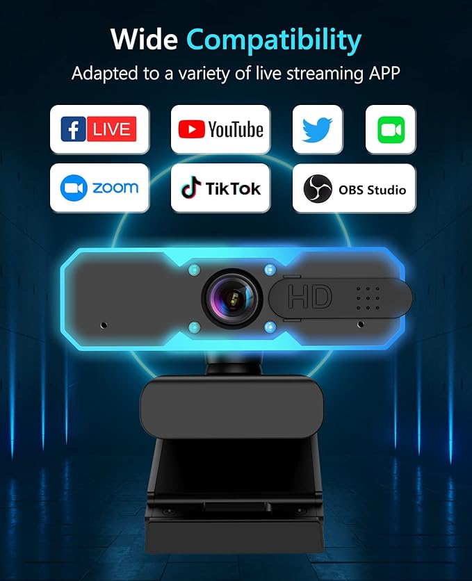 NBPOWER 1080P 60FPS Streaming Camera Webcam with Microphone and Fill RGB LightAutofocusWork with Laptop/Desktop Computer/Winsdows/Mac OS/PC Computer for Camera
