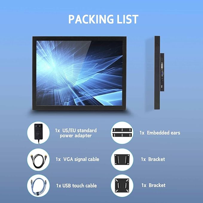 VSDISPLAY Portable Industrial Monitor with Dual Speaker15 Inch 1024x768 4:3 IPS LCD Touchscreen and VGA DVI Video InputMetal Shell with Bracket