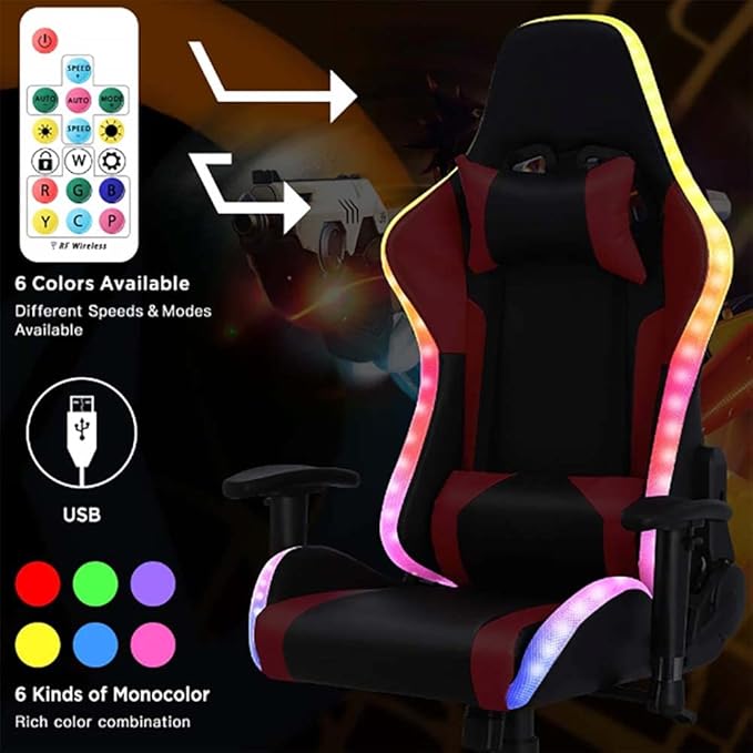 TBQATNTS Massage Gaming Chair with Speakers Ergonomic Pro Gaming Chair with Headrest and Lumbar SupportReclining Computer Chair with Footrest and RGB LightsVideo Game Chair for Adults Kids.Pink