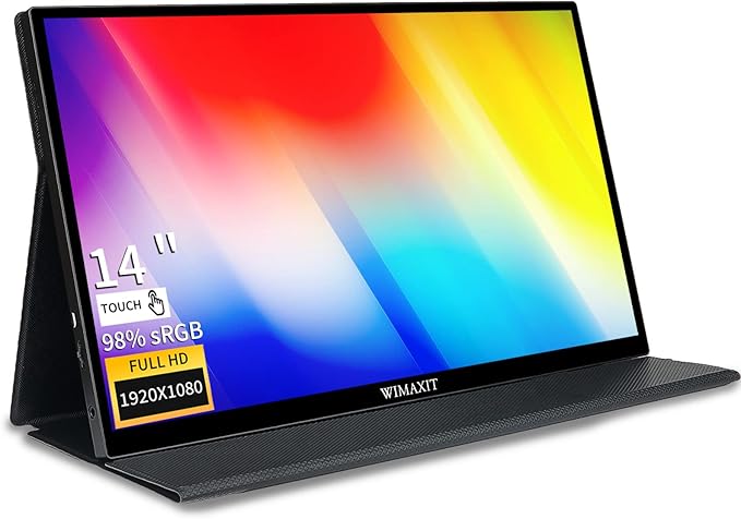 WIMAXIT 14 Portable Touch Monitor 1920x1080p Full HD Vesa Mount 98% sRGB Compatible with Laptop/PC/Game Console via HDMI/USB-C/3.5mm Audio Includes Cover Stand
