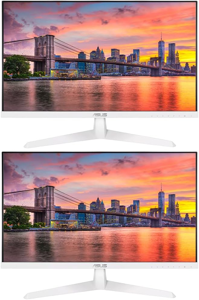 ASUS VY279HE-W 27-inch 1920 x 1080 FHD 75 Hz 1 ms LCD Everyday Monitor 2-Pack Bundle with Adaptive-Sync Eye Care Plus Color Augmentation VGA HDMI White