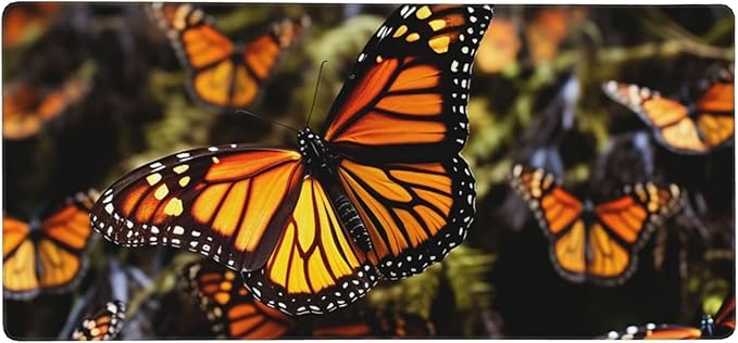 Gaming Mouse Pad Extended Full Keyboard Mat with Stitched Edges Anime Large Desk Pad with Non-Slip Base Heaps of Orange Monarch Butterflies Mouse Mat for Gaming and Office 16 x 35.5 inches Mousepad