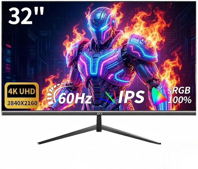 32 Inch 4K UHD Monitor (3840x2160) IPS60Hz Refresh Rate 100% sRGB AMD FreeSync 178° Viewing Angle HDMI/DisplayPort VESA 100x100mm Mount Compatible Tilt Adjustable - Black