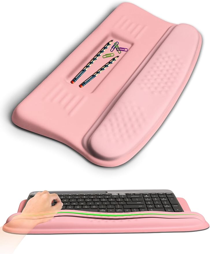 Ergonomic Wave Wrist Rest with Keyboard Stand Cushioned Palm Rest Comfortable Integrated Memory Foam for Natural Typing and Relieve Wrist Pain Pink Serenity