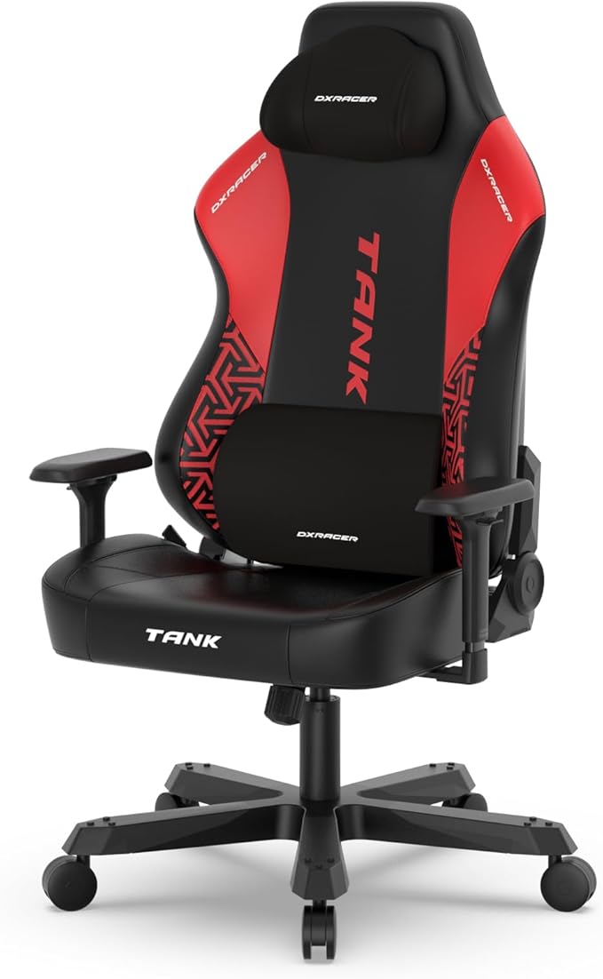 DXRacer Tank XXL Ergonomic Video Gaming Chair for Adults Office Reclining Computer Chair with Magnetic Head Pillow and Lumbar Support Racing Style Height Adjustable (EPU Leatherette Black Red)