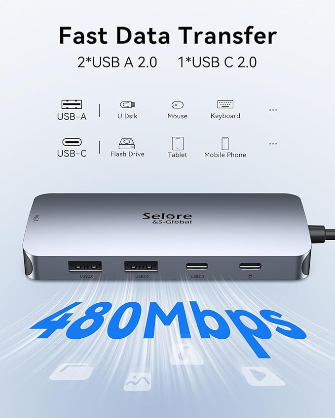 USB C Docking Station Dual DisplayPort Monitor USB C Hub DisplayPort with 2 DP HDMI VGA 100W PD Charging USB-A/C 2.0 Ports - Multi Monitor Adapter for Dell HP Lenovo and More