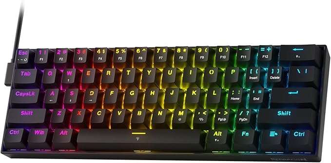 Redragon K617 HE Rapid Trigger Gaming Keyboard 60% 61 Keys Wired Mechanical Keyboard w/Hyper-Fast Actuation Dedicated Hall Effect Magnetic Switch Actuation Point Adjustable Essential Black