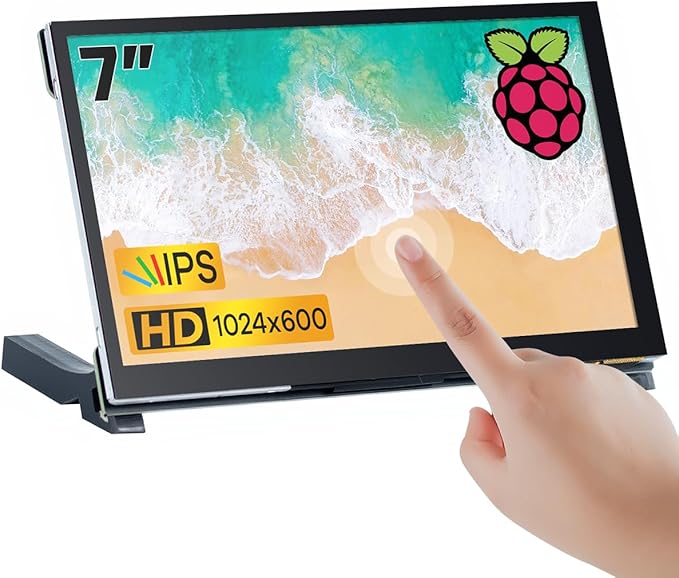 7 Inches Touchscreen IPS LCD Display Panel 1024×600 HDMI Capacitive Touch Screen for Raspberry Pi5/Pi4/Pi3/ZERO 2W BB Black Windows