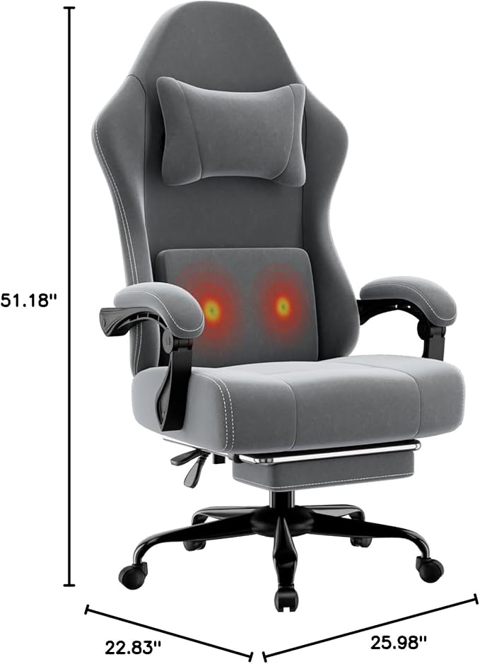 Ergonomic Gaming Chair Video Game Chair with Massage Lumbar Support and Footrest Height Adjustable Fabric Computer Chair with Pocket Spring Cushion
