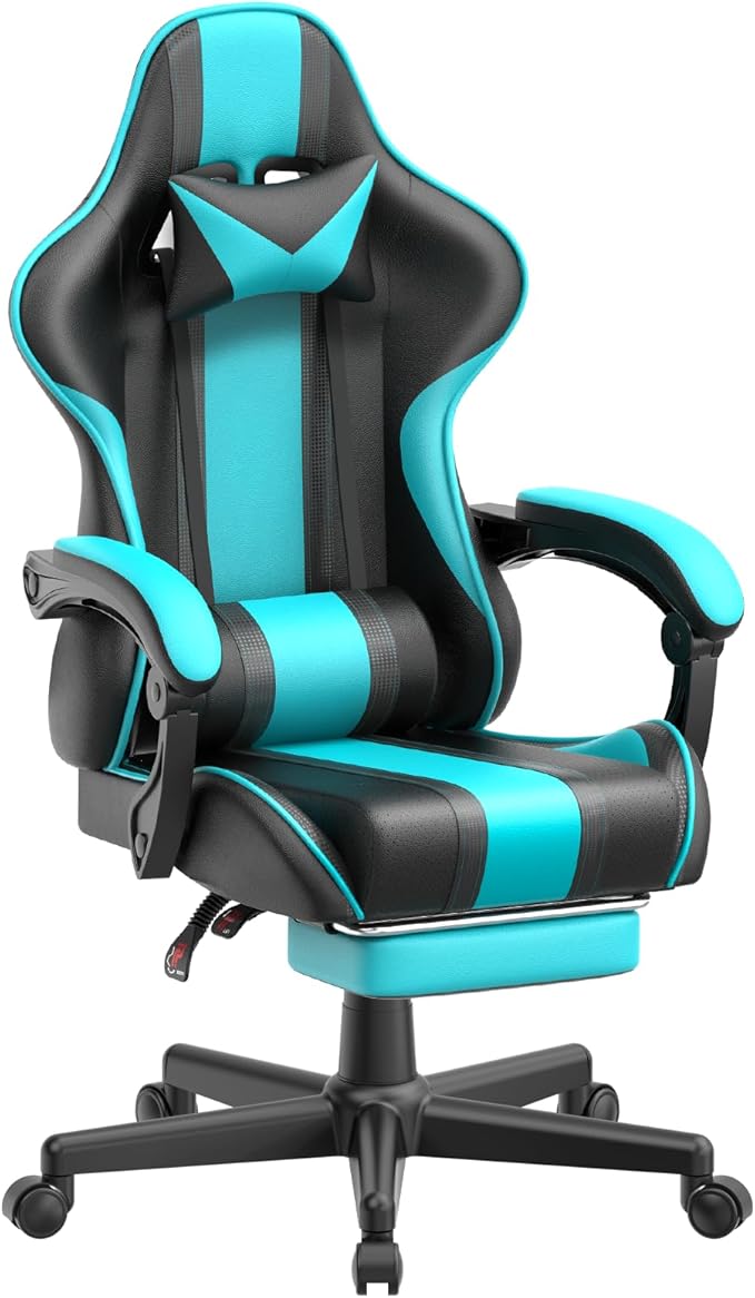 Ferghana Gaming Chairs Ergonomic Racing Style PC Game Computer Chair with Headrest Lumbar Support Adjustable Recliner PU Leather Video Computer Chair(Lake Blue)