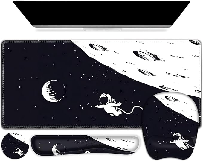 Large Mouse Pad Keyboard Wrist Rest Set Ergonomic Non-slip Washable Wrist Support Waterproof 35.4 x 16 inches Space Astronaut