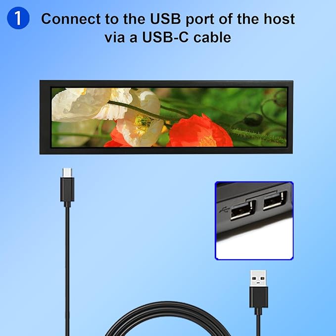 VSDISPLAY 8.8 Inch 1920x480 IPS LCD Monitor as Secondary Display/DIY Computer PC Case GPU CPU RAM Temperature Data Monitoring Sensor PanelBlack