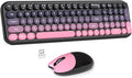 Wireless Keyboard and Mouse Combo MOWUX Compact Typewriter Retro Round Computer Keyboard Cute Optical Mouse Wireless Plug and Play for Laptop PC Computer- Plum Pink Gradient