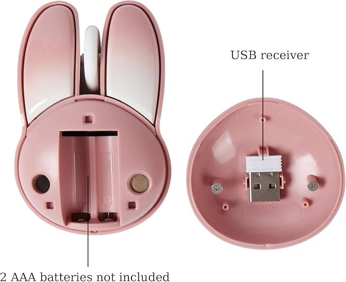 2.4G Wireless Mouse Cute Rabbit Shape Bluetooth Small Optical Mice 1200DPI USB Kawaii Computer Mouse for Small Hands Kids Women Pink