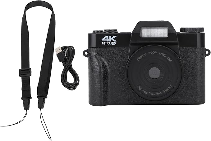 4K HD Digital Camera 48MP Autofocus Webcam Vlogging Camera with 16X Zoom Fill Light 1500mAh Battery Timer Portable Video Camera for Photography Live Streaming