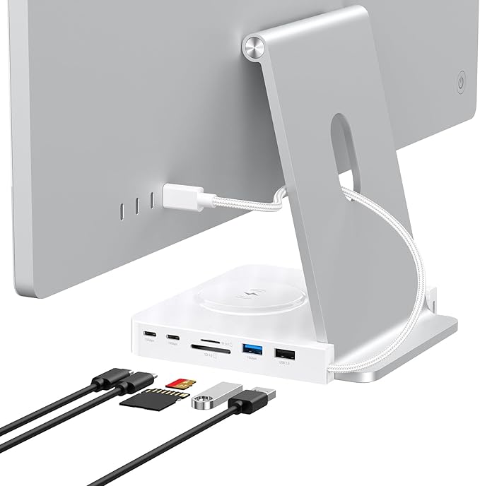 USB C Hub for iMac 24-inch 2021/2023/2024 10Gbps USB-C*2 &amp USB-A SD/TF Reader 15W Wireless Charge Accessory Adaptor for iMac M1 M3 M4