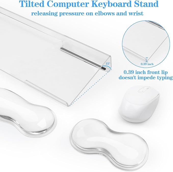 Computer Keyboard Stand with Gel Keyboard Wrist Rest Tilted Acrylic Keyboard Holder - Ergonomic Wrist Rest Support Keyboard for Typing Pain ReliefSuitable for Office/Computer/Laptop/Gaming