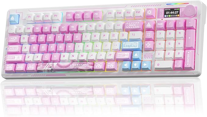 LINGBAO K98 PRO Anime Mechanical Keyboard Wireless with Screen &amp KnobRGB Gaming Keyboard Tri-Mode BT5.0/2.4GHz/USB-C Gasket Mount Hot Swappable Linear Switches Gamer Keyboards for PC/Mac/Andro