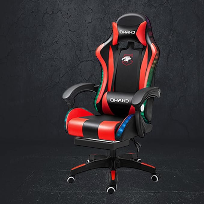 Gaming Chair with footrestGamer Chair with 200lb Capacity for Adults and Teens Racing Style Computer Chair with Headrest and Lumbar Support (RedColoured Lights)